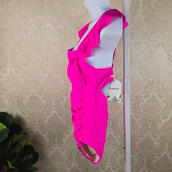 Eomenie Size Medium Hot Pink One Piece Swimsuit Ruffle Ruching Adj Straps NWT - Picture 6 of 14